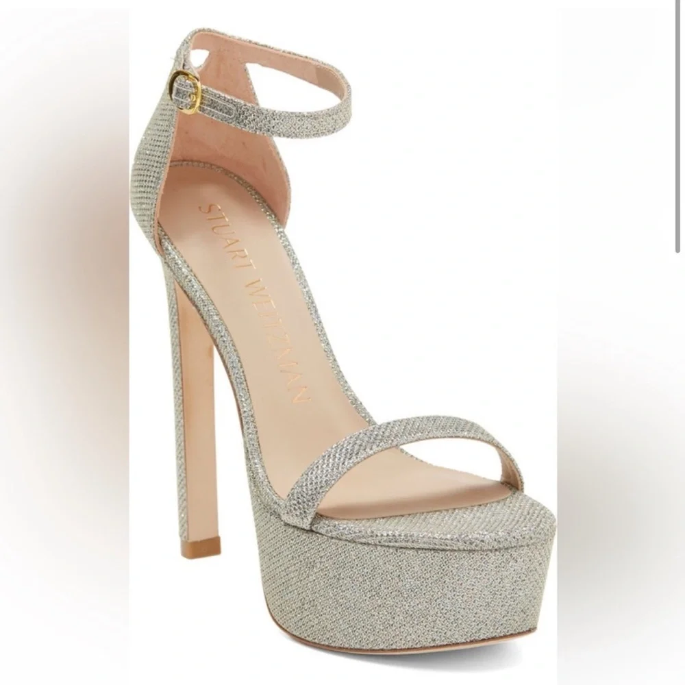 Stuart Weitzman Nudist Hollywood Platform Heel Silver Size 9.5 NWT Luxe Stiletto